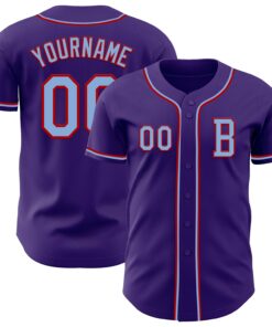 Custom Purple Light Blue-Red Authentic Baseball Jersey