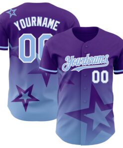 Custom Purple Light Blue-White 3D Pattern Design Gradient Style Twinkle Star Authentic Baseball Jersey