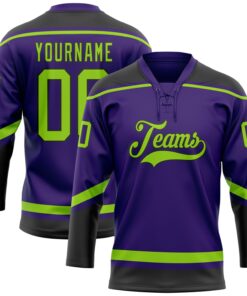 Custom Purple Neon Green-Black Hockey Lace Neck Jersey