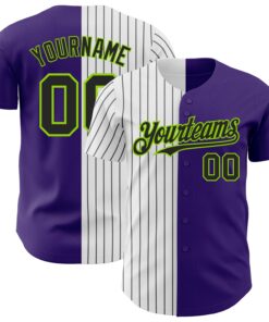 Custom Purple Neon Green-Black Pinstripe Authentic Split Fashion Baseball Jersey
