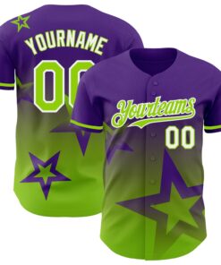 Custom Purple Neon Green-White 3D Pattern Design Gradient Style Twinkle Star Authentic Baseball Jersey