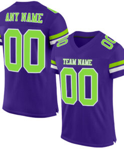 Custom Purple Neon Green-White Mesh Authentic Football Jersey