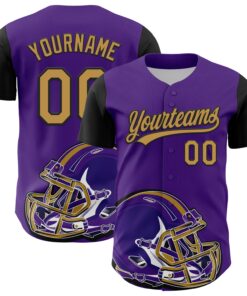 Custom Purple Old Gold-Black 3D Pattern Design Football Helmet Authentic Baseball Jersey