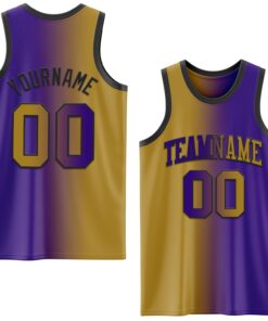 Custom Purple Old Gold-Black Authentic Gradient Fashion Basketball Jersey