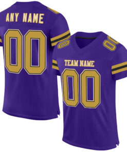 Custom Purple Old Gold Black-Cream Mesh Authentic Football Jersey