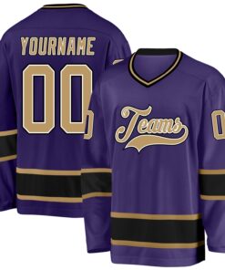 Custom Purple Old Gold-Black Hockey Jersey