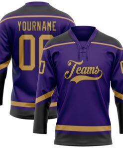Custom Purple Old Gold-Black Hockey Lace Neck Jersey