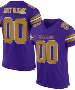 Custom Purple Old Gold-White Mesh Authentic Football Jersey