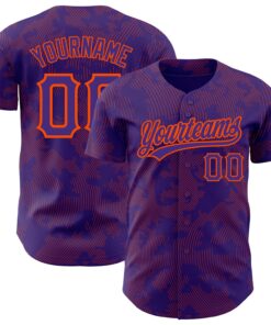 Custom Purple Orange 3D Pattern Design Curve Lines Authentic Baseball Jersey