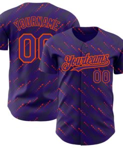 Custom Purple Orange 3D Pattern Design Slant Lines Authentic Baseball Jersey