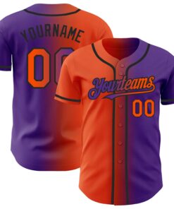 Custom Purple Orange-Black Authentic Gradient Fashion Baseball Jersey