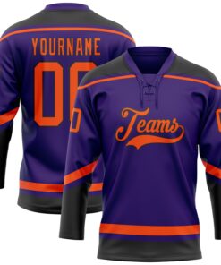 Custom Purple Orange-Black Hockey Lace Neck Jersey