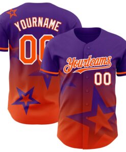 Custom Purple Orange-White 3D Pattern Design Gradient Style Twinkle Star Authentic Baseball Jersey