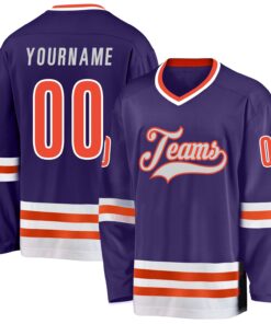 Custom Purple Orange-White Hockey Jersey