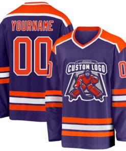 Custom Purple Orange-White Hockey Jersey