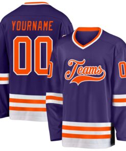 Custom Purple Orange-White Hockey Jersey