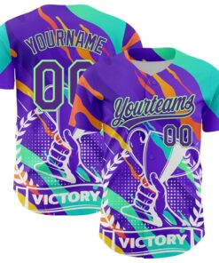 Custom Purple Pea Green 3D Pattern Design Champion Trophy Authentic Baseball Jersey
