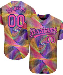 Custom Purple Pink 3D Pattern Design Abstract Fractal Style Authentic Baseball Jersey