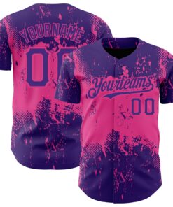 Custom Purple Pink 3D Pattern Design Abstract Splatter Grunge Art Authentic Baseball Jersey