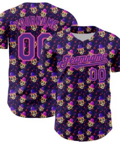 Custom Purple Pink 3D Pattern Design Rave Skull Authentic Baseball Jersey