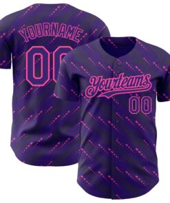 Custom Purple Pink 3D Pattern Design Slant Lines Authentic Baseball Jersey
