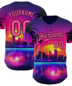 Custom Purple Pink-Black 3D Miami Palm Trees City Edition Authentic Baseball Jersey