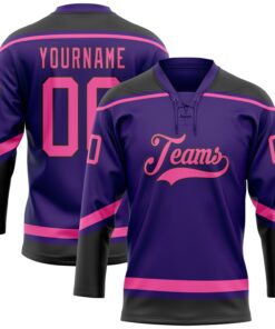 Custom Purple Pink-Black Hockey Lace Neck Jersey
