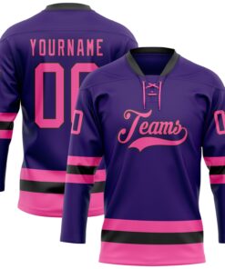 Custom Purple Pink-Black Hockey Lace Neck Jersey