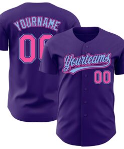 Custom Purple Pink-Light Blue Authentic Baseball Jersey