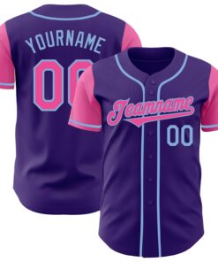 Custom Purple Pink-Light Blue Authentic Two Tone Baseball Jersey