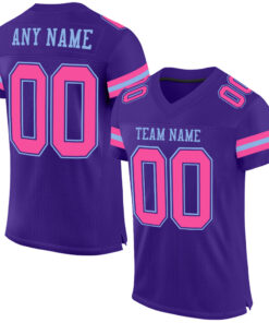 Custom Purple Pink-Light Blue Mesh Authentic Football Jersey