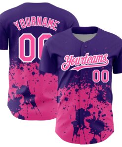 Custom Purple Pink-White 3D Pattern Design Abstract Splash Grunge Art Authentic Baseball Jersey