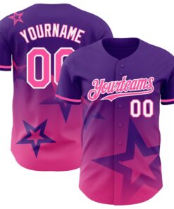 Custom Purple Pink-White 3D Pattern Design Gradient Style Twinkle Star Authentic Baseball Jersey