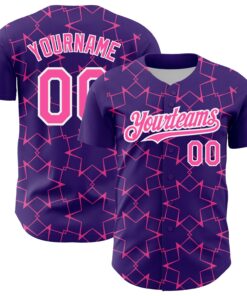 Custom Purple Pink-White 3D Pattern Design Star Lines Authentic Baseball Jersey