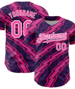 Custom Purple Pink-White 3D Pattern Design Zigzag Authentic Baseball Jersey