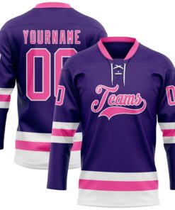 Custom Purple Pink-White Hockey Lace Neck Jersey