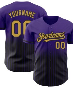 Custom Purple Pinstripe Old Gold-Black Authentic Fade Fashion Baseball Jersey
