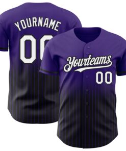 Custom Purple Pinstripe White-Black Authentic Fade Fashion Baseball Jersey
