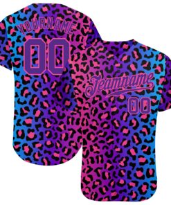 Custom Purple Purple-Pink 3D Pattern Design Leopard Authentic Baseball Jersey