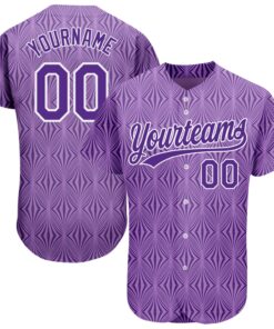 Custom Purple Purple-White 3D Pattern Design Authentic Baseball Jersey