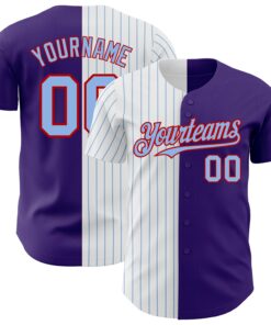 Custom Purple Red-Light Blue Pinstripe Authentic Split Fashion Baseball Jersey