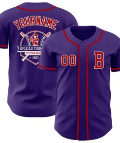 Custom Purple Red-White Authentic Baseball Jersey