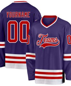 Custom Purple Red-White Hockey Jersey