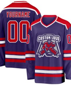 Custom Purple Red-White Hockey Jersey