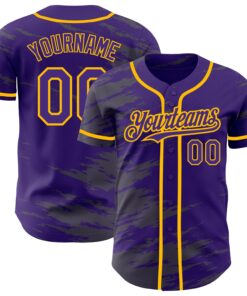 Custom Purple Steel Gray Splash Ink Gold Authentic Baseball Jersey