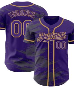 Custom Purple Steel Gray Splash Ink Old Gold Authentic Baseball Jersey