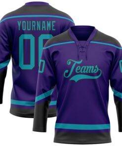 Custom Purple Teal-Black Hockey Lace Neck Jersey