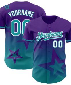 Custom Purple Teal-White 3D Pattern Design Gradient Style Twinkle Star Authentic Baseball Jersey