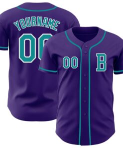 Custom Purple Teal-White Authentic Baseball Jersey