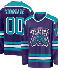 Custom Purple Teal-White Hockey Jersey